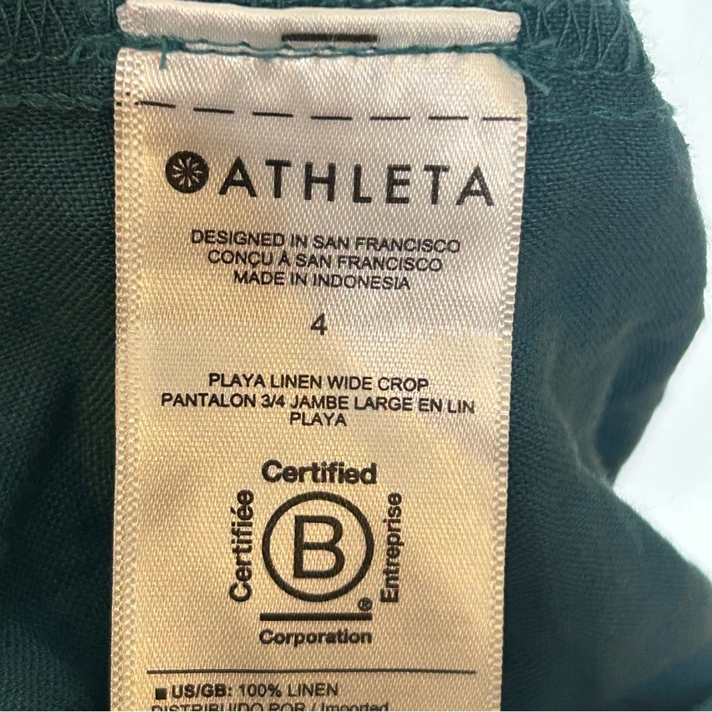 Athleta Playa Linen Wide Leg Crop Borealis Green Teal Size 4 - Picture 13 of 15